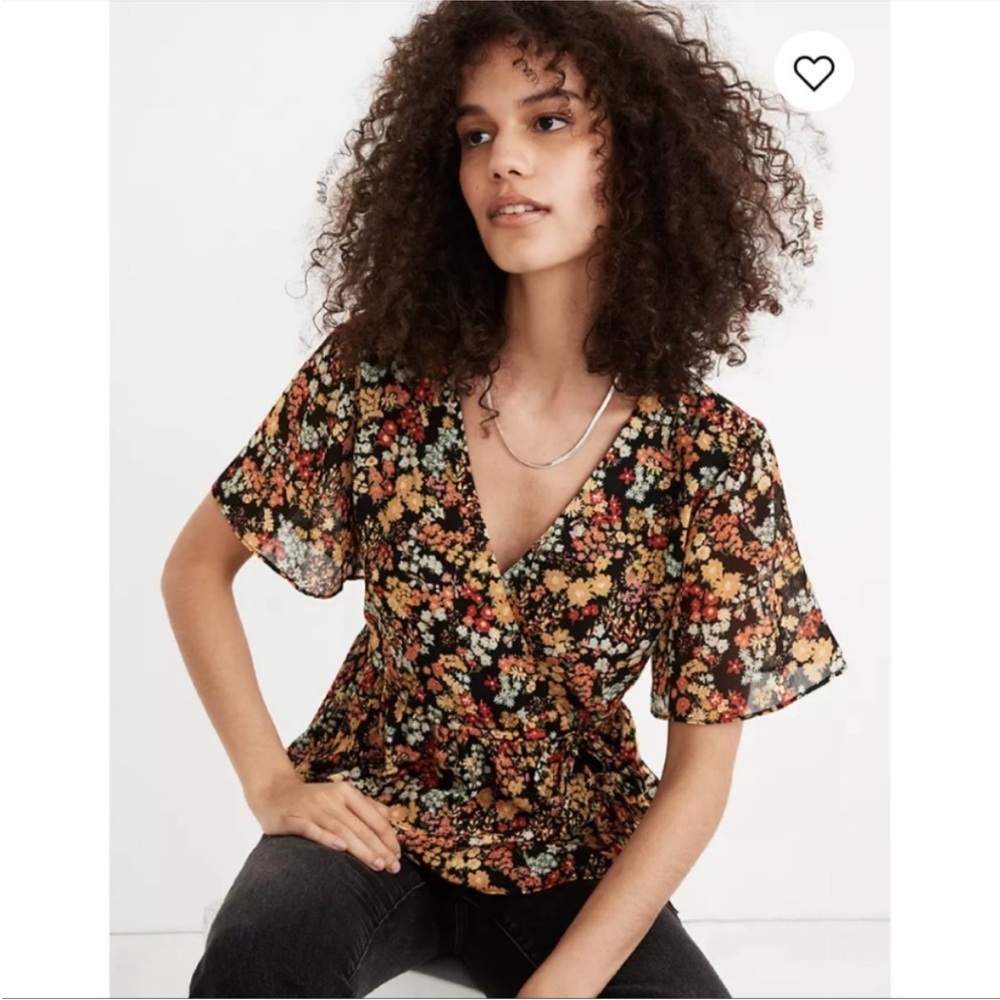 Madewell Short Sleeve Peplum Wrap Top in Flower Garden